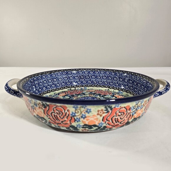 Unikat 1897 Ultimate Bakeware Col. 2007 Floral Handmade 12 x 2.5 Polish Pottery - Picture 1 of 14